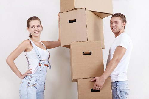 Packed office equipment ready for a business move