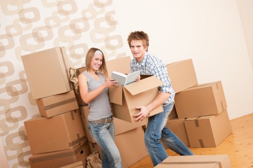 Small business relocation support with boxes and office furniture