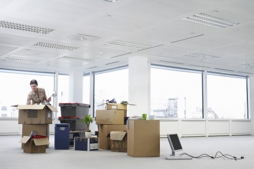 Office relocation items being loaded into a moving truck