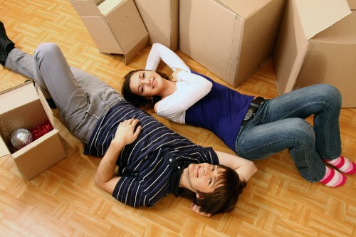 Packed boxes and furniture prepared for a London house removal