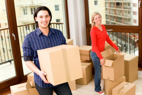 Careful loading of boxes and household items into a moving van